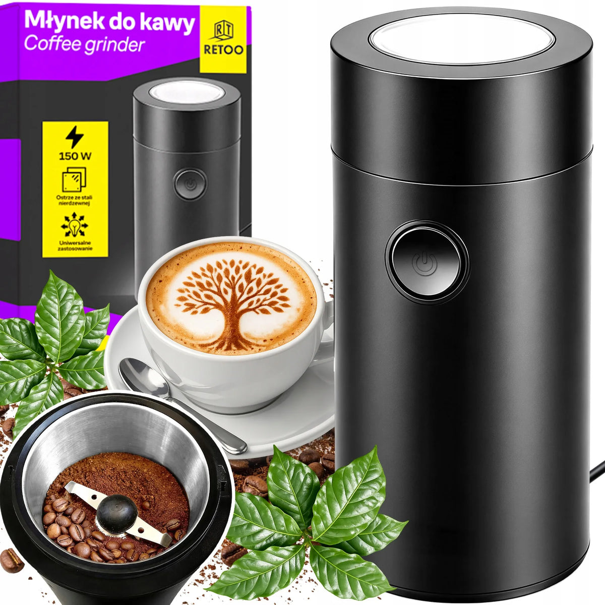 Galingas elektrinis kavos, cukraus, riešutų ir grūdų malūnėlis GRINDER 150 W