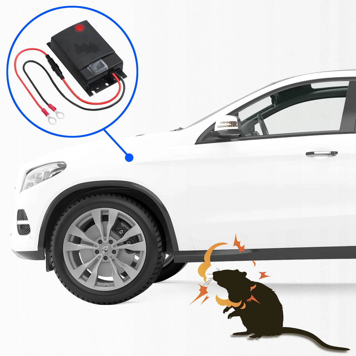 Galingas ultragarsinis graužikų, kiaunių, pelių ir žiurkių repelentas automobiliui 12-45 kHz
