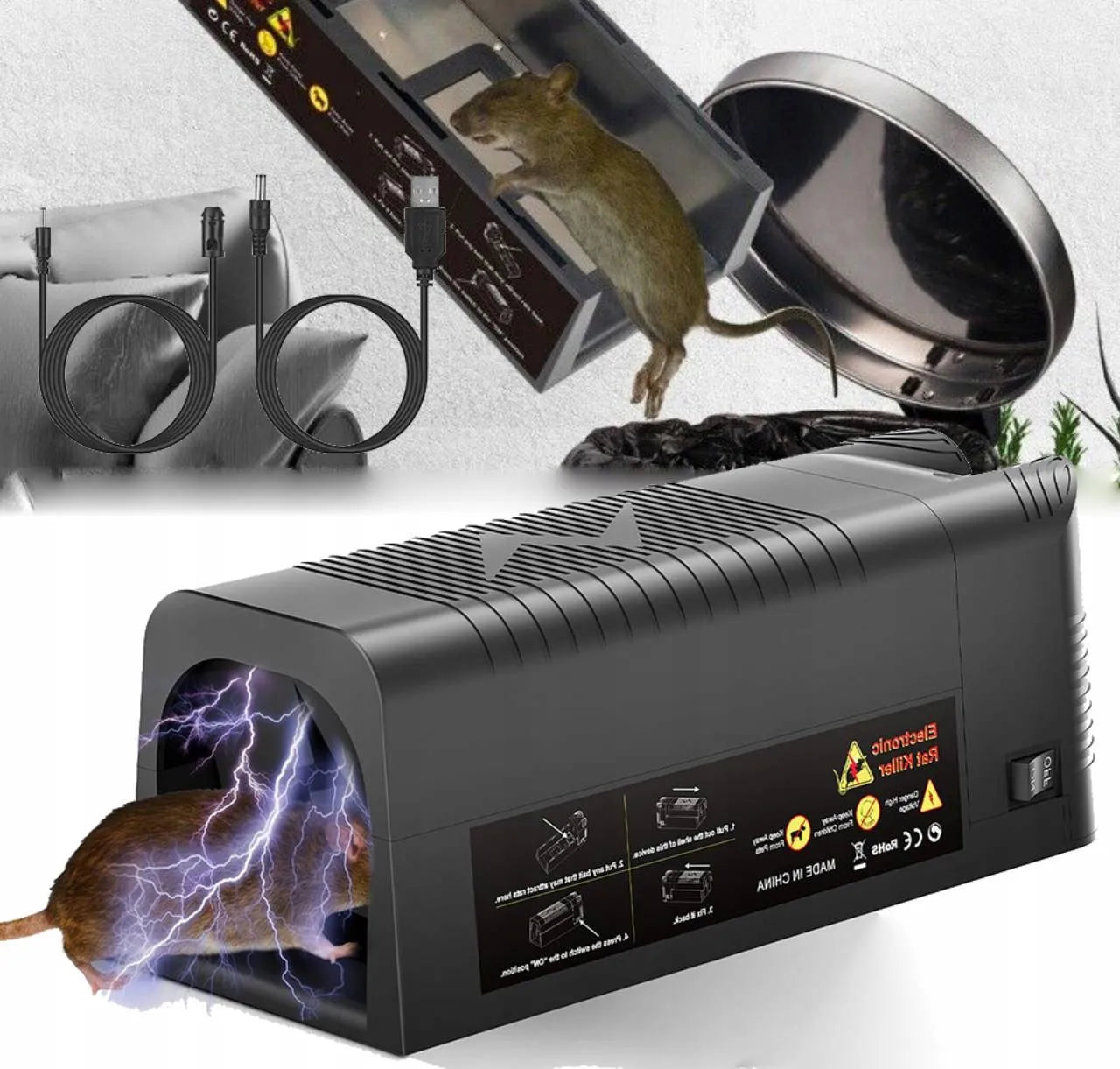 Galingi elektriniai spąstai žiurkėms ir pelėms