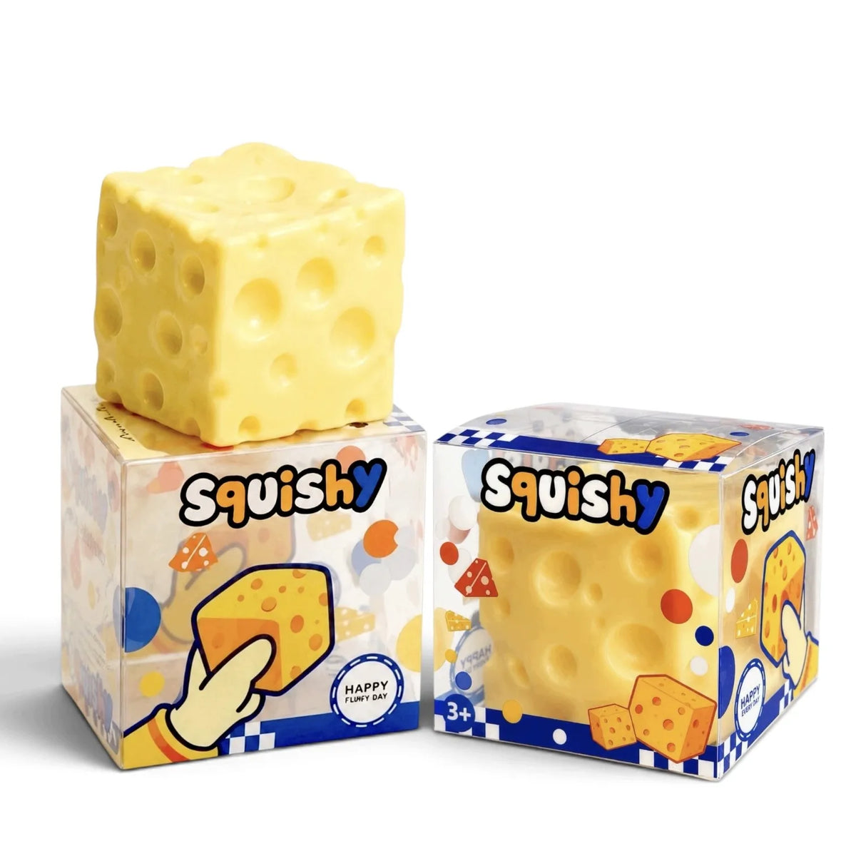 Geltonas sūrio kubelio vazelininis antistresinis gniuždukas Squishy XL, 5 cm