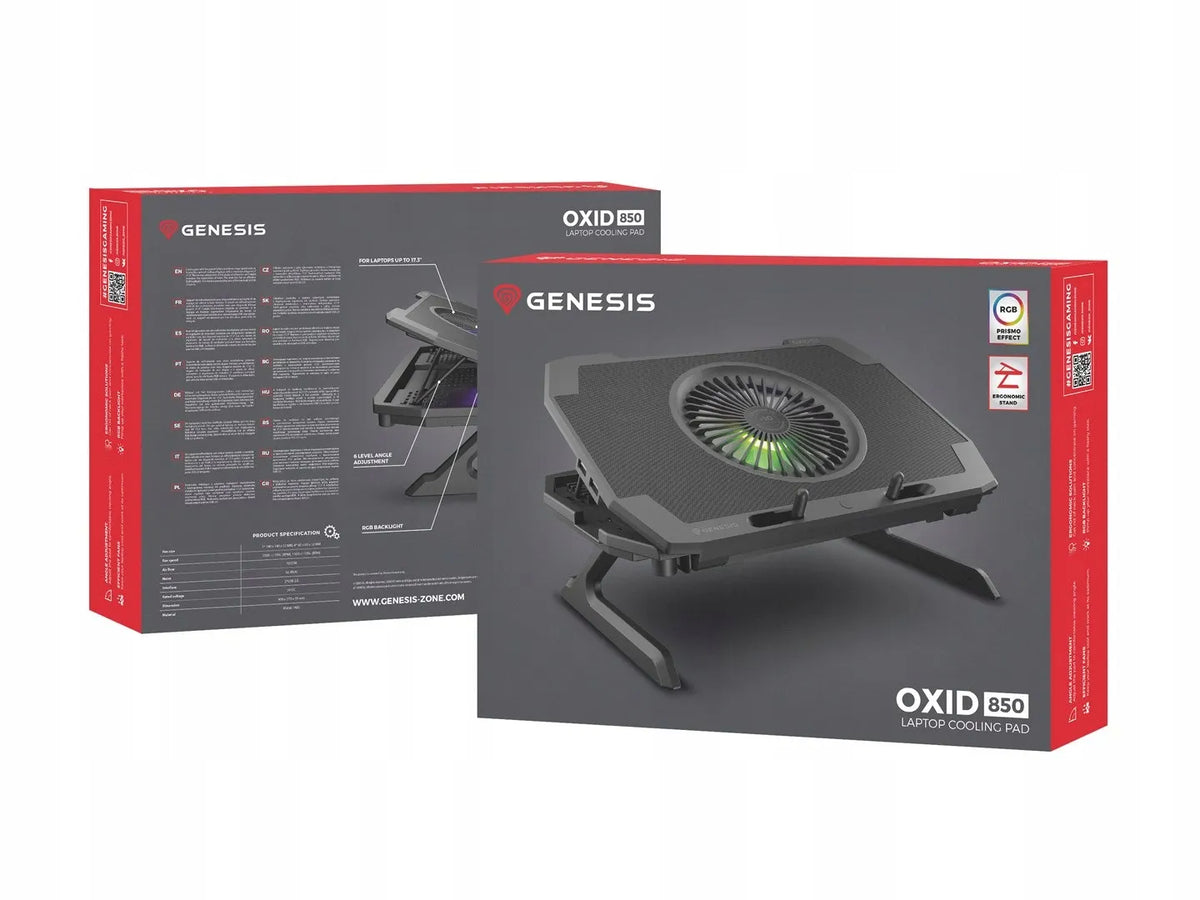 GENESIS Oxid 850 nešiojamojo kompiuterio aušinimo stovas, iki 17,3″, 2500 aps./min., juodas