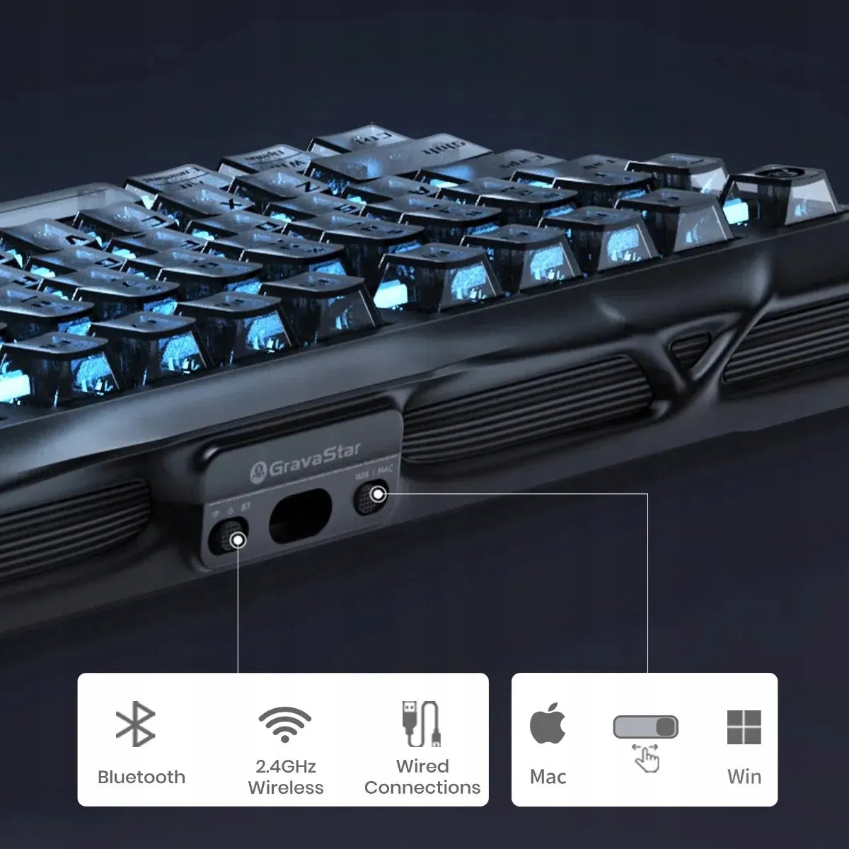 GravaStar Mercury K1 mechaninė klaviatūra, 75 %, Tri-Mode, RGB, Stealth Black