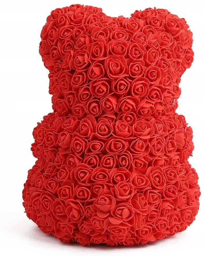 Gražus meškiukas iš rožių XXL 40 cm didelis raudonas dovanai