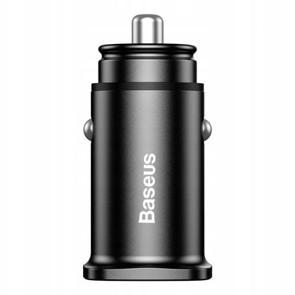 Greitas automobilinis įkroviklis BASEUS 2x USB QC 30W LED aliuminis
