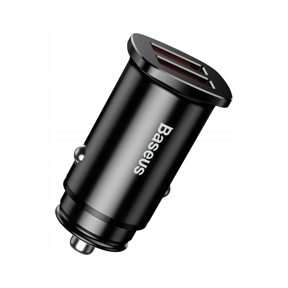 Greitas automobilinis įkroviklis BASEUS 2x USB QC 30W LED aliuminis