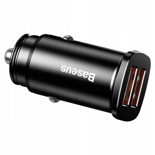 Greitas automobilinis įkroviklis BASEUS 2x USB QC 30W LED aliuminis
