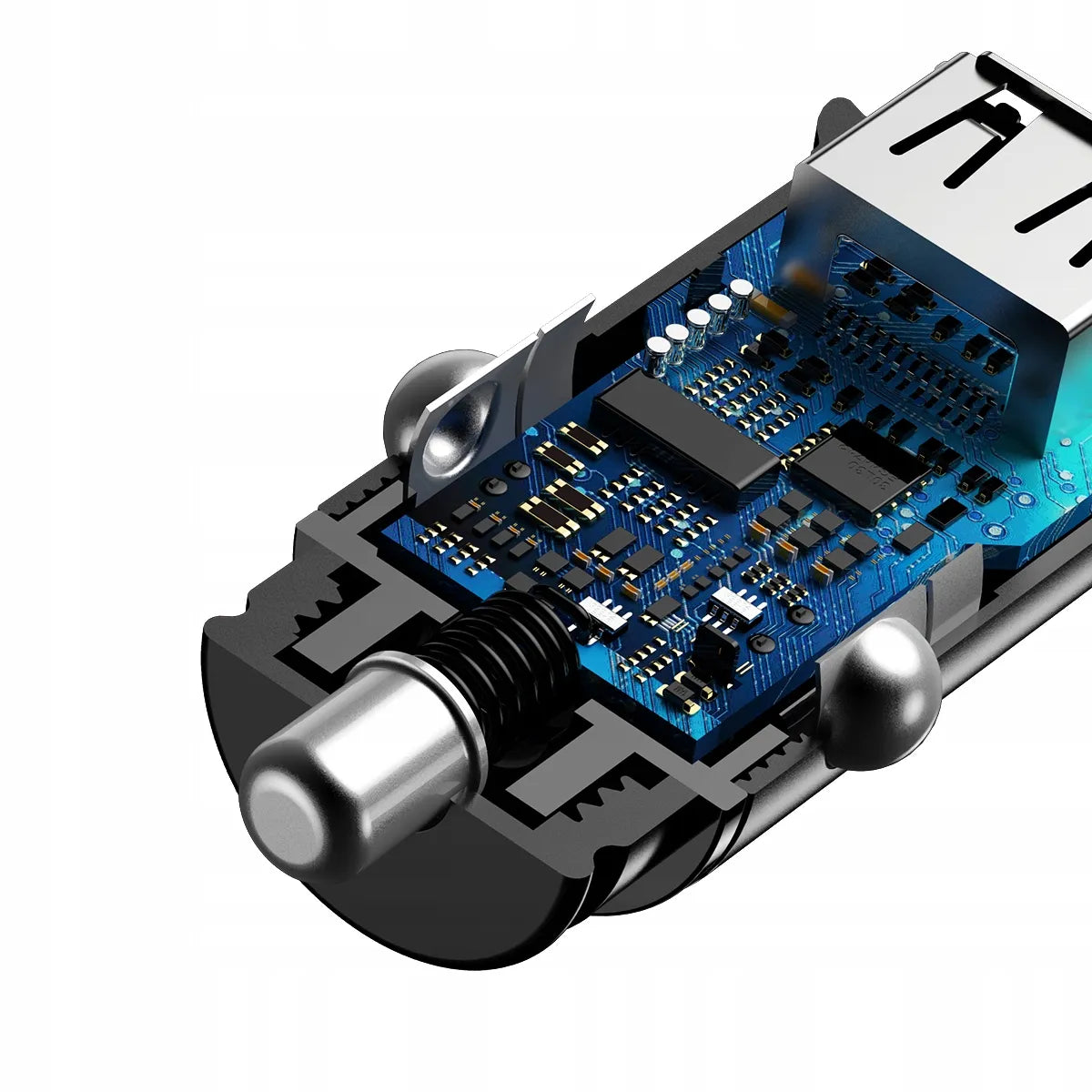 Greitas automobilinis įkroviklis BASEUS 2x USB QC 30W LED aliuminis