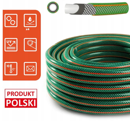 Guminė sodo žarna 1/2" 30 m, 4 sluoksnių, sustiprinta, pagaminta Lenkijoje