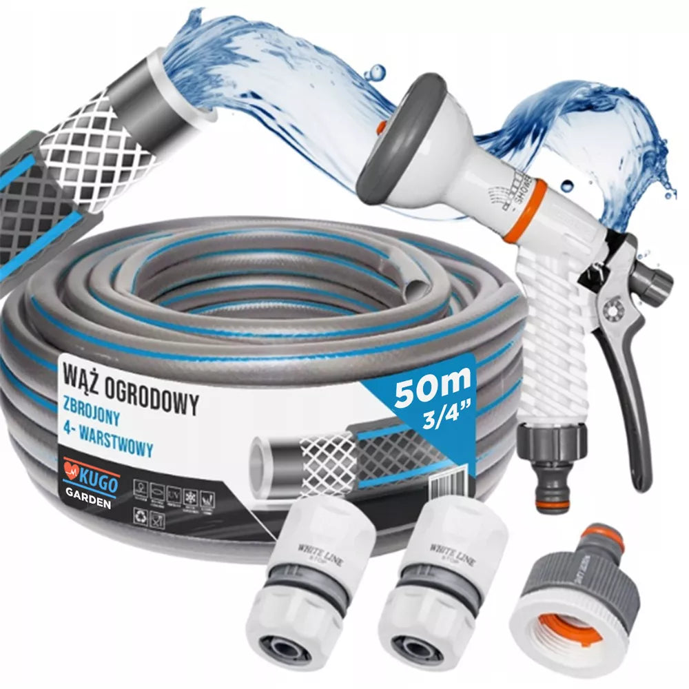 Guminė sodo žarna 3/4" 50m 4 sluoksnių + pistoletas ir jungtys Bradas rinkinys