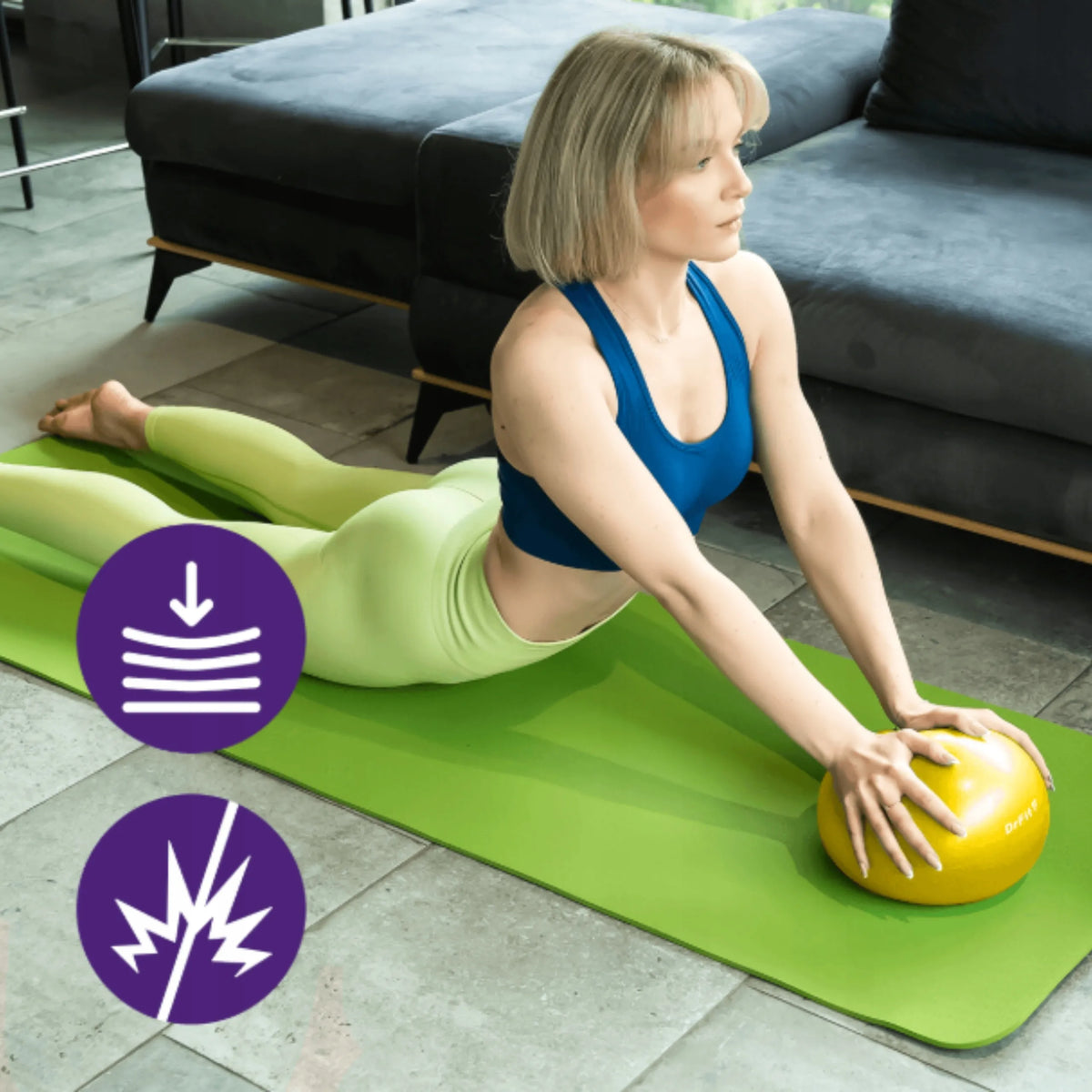 Guminis gimnastikos kamuoliukas pilatesui, jogai ir reabilitacijai, 20 cm, geltonas DrFit