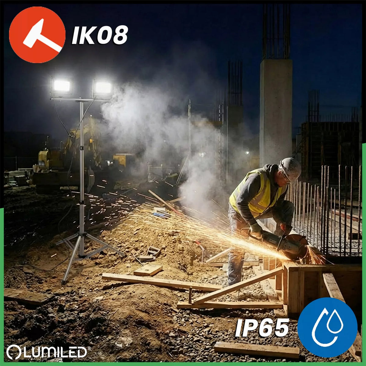 HALOGENŲ RINKINYS LED prožektorius, stovas 2x50W darbo statybinis galingas