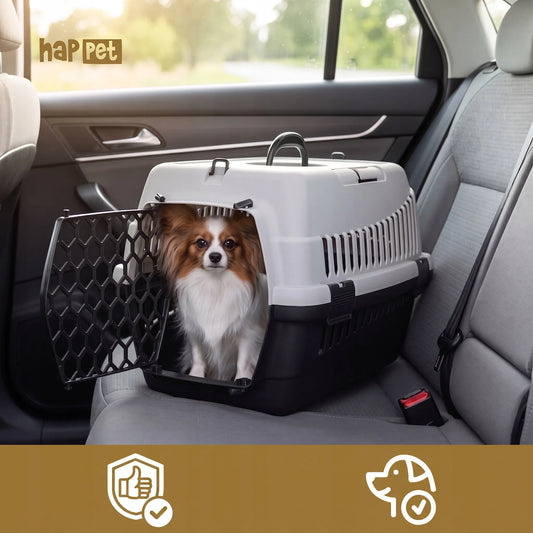 „Happet Abba S“ transportavimo narvas šuniui ar katei, 50 × 33 × 33 cm, pilkas, automobiliui