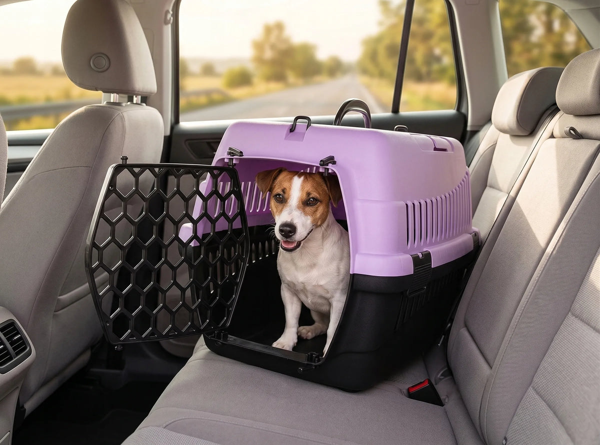 Happet Abba S violetinis transporteris šunims ir katėms, 33 × 50 × 33 cm, automobiliui