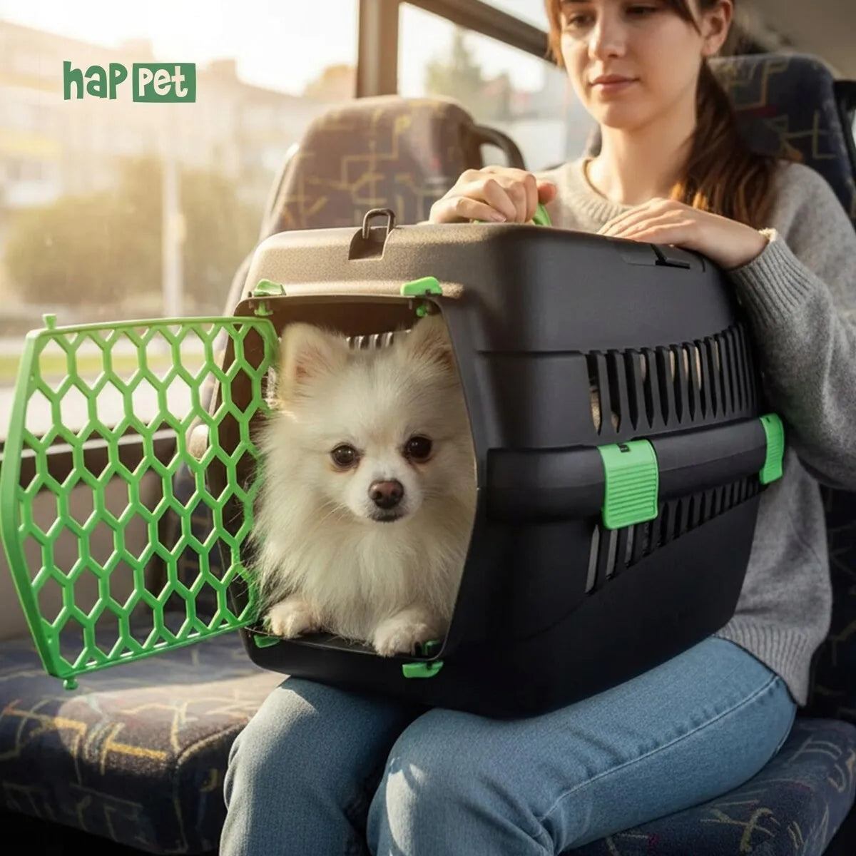 „Happet TEDDY S“ žalias transporteris katei, šuniui ar triušiui, 50 × 33 × 33 cm, automobiliui