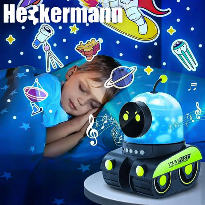 Heckermann žvaigždžių projektorius vaikams, LED naktinė lemputė „Robot“, kosmoso motyvai, 2 viename, su muzika