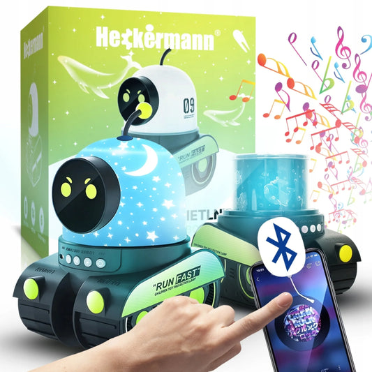 Heckermann žvaigždžių projektorius vaikams, LED naktinė lemputė „Robot“, kosmoso motyvai, 2 viename, su muzika