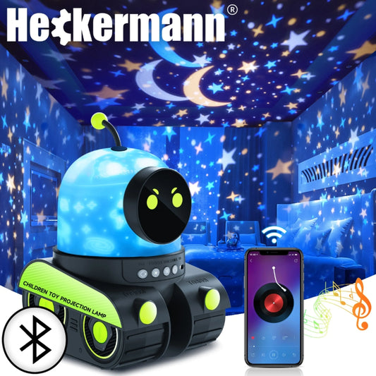 Heckermann žvaigždžių projektorius vaikams, LED naktinė lemputė „Robot“, kosmoso motyvai, 2 viename, su muzika