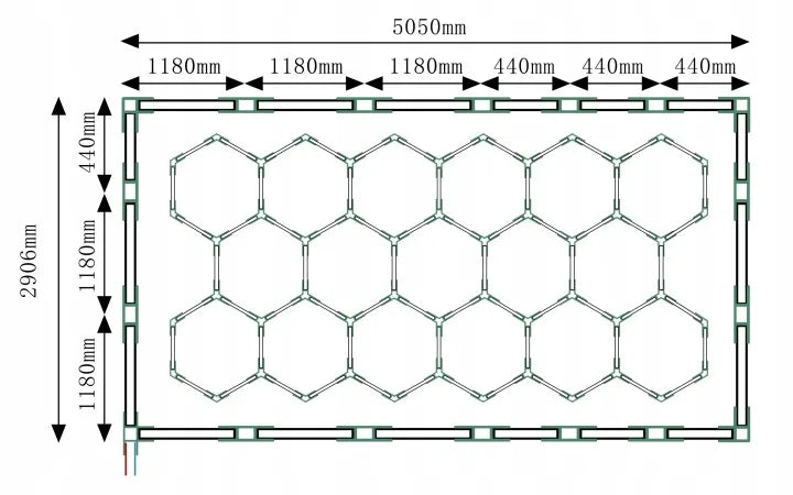 HEXAGON LED šviestuvas garažui, dirbtuvėms ir namams 6500K 750W 2906x5050mm