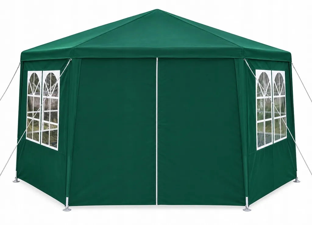 „Holla Garden“ žalias sodo paviljonas-palapinė 4 × 4 m, šešiakampis, su 6 sienelėmis