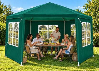 „Holla Garden“ žalias sodo paviljonas-palapinė 4 × 4 m, šešiakampis, su 6 sienelėmis