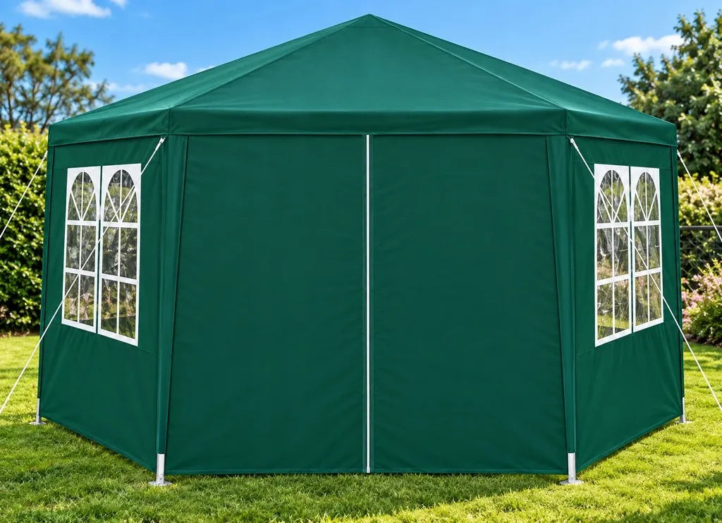 „Holla Garden“ žalias sodo paviljonas-palapinė 4 × 4 m, šešiakampis, su 6 sienelėmis