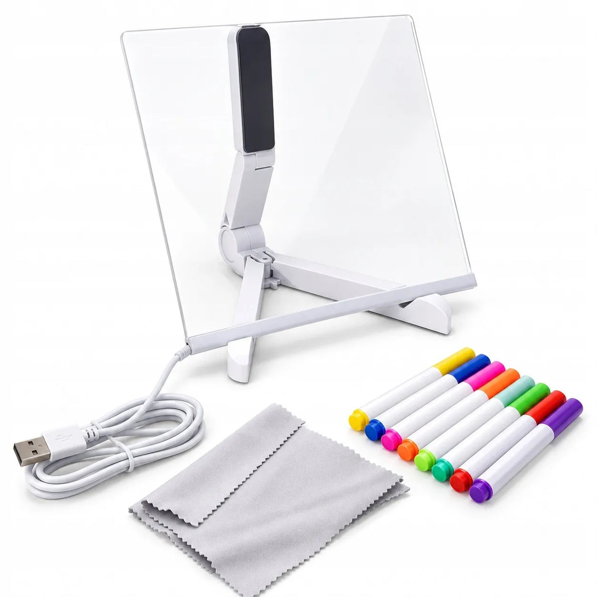 HollaKids apšviečiama LED piešimo lenta vaikams, 20 × 20 cm, 7 flomasteriai, USB