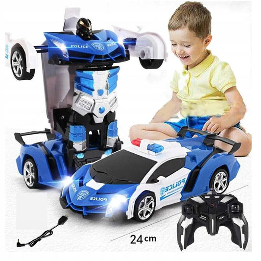 „HollaKids“ nuotoliniu būdu valdomas policijos automobilis-robotas 2 viename, transformuojamas, su nuotolinio valdymo pultu