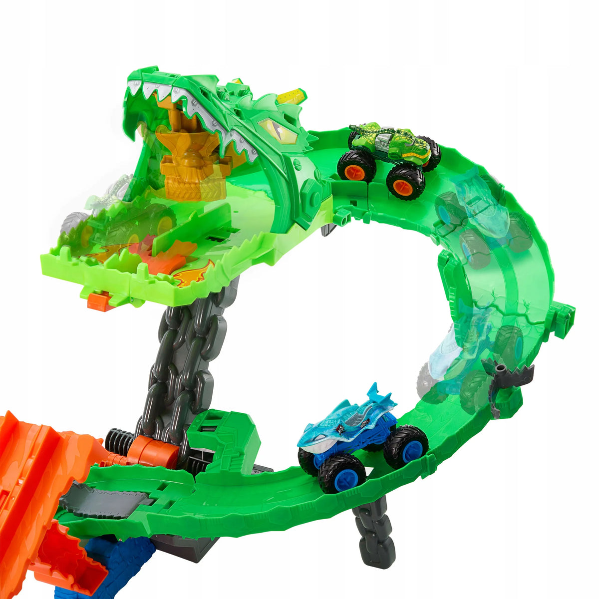 „Hot Wheels Monster Trucks“ trasa „Rykliai prieš dinozaurus: drakono lenktynės“