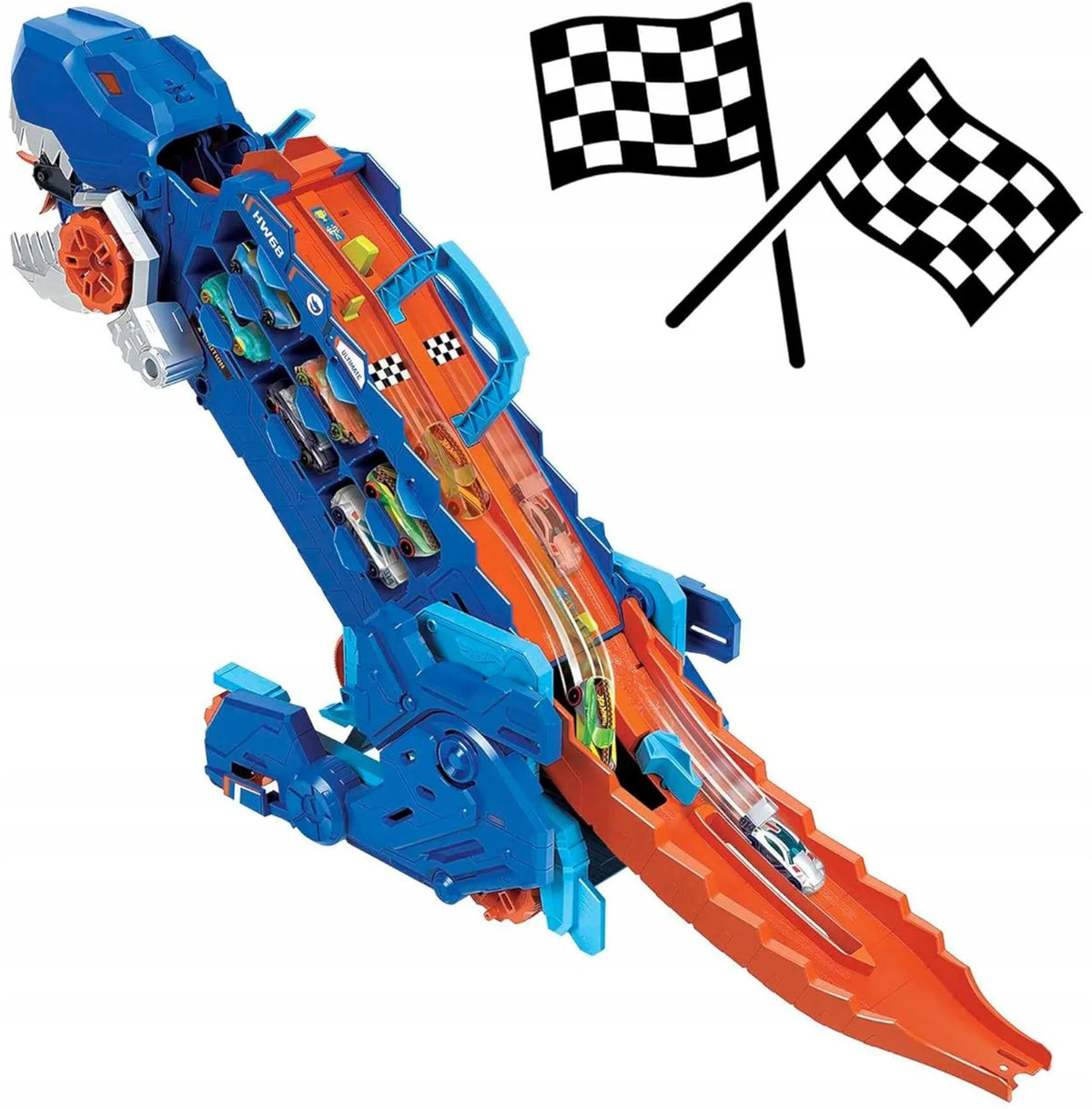 „Hot Wheels“ T-rekso mega transporteris su lenktynių trasa ir 2 automobiliukais
