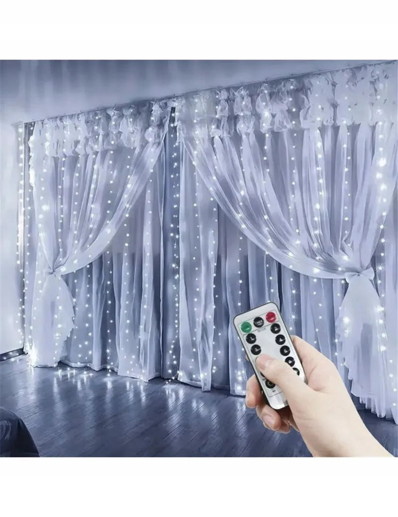 Ilga LED šviesos užuolaida, 300 LED, šaltai balta, kalėdinė dekoracija