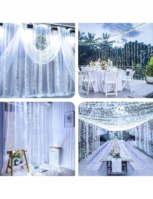 Ilga LED šviesos užuolaida, 300 LED, šaltai balta, kalėdinė dekoracija