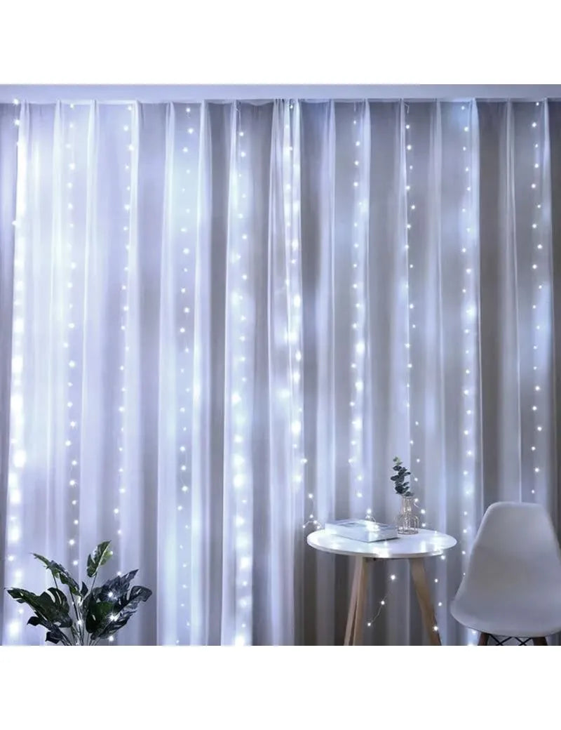 Ilga LED šviesos užuolaida, 300 LED, šaltai balta, kalėdinė dekoracija