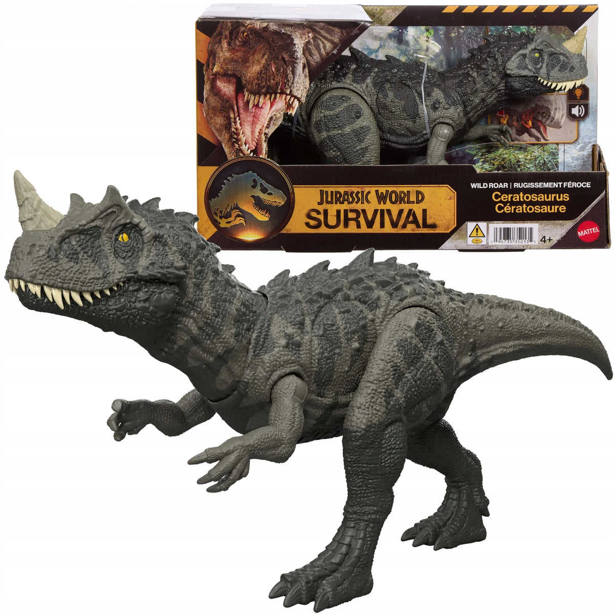 Interaktyvi figūrėlė Jurassic World riaumojantis dinozauras Ceratosaurus su garsais