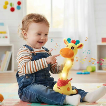 Interaktyvi pliušinė žirafa, dainuojanti ir šokanti, vaikams su LED garsais