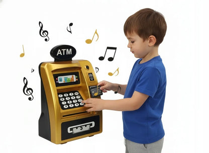 Interaktyvi vaikiška seifo tipo bankomato taupyklė Coil, auksinė-juoda, su PIN kodu