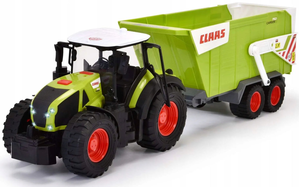 Interaktyvus „Claas“ traktorius su priekaba, 64 cm, ir dinozaurų figūrėlės dėžutėje