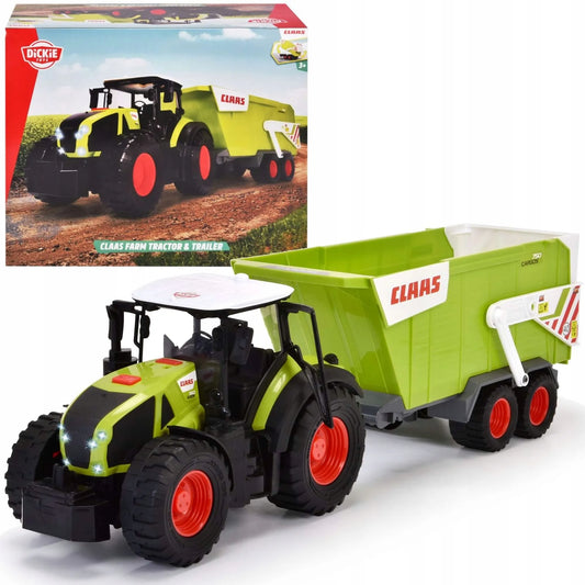 Interaktyvus „Claas“ traktorius su priekaba, 64 cm, ir dinozaurų figūrėlės dėžutėje