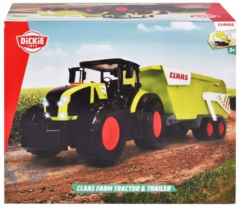 Interaktyvus „Claas“ traktorius su priekaba, 64 cm, ir dinozaurų figūrėlės dėžutėje