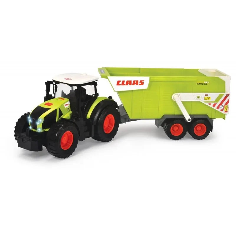 Interaktyvus „Claas“ traktorius su priekaba, 64 cm, ir dinozaurų figūrėlės dėžutėje
