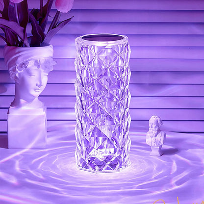 „Interlook Diamond“ krištolo efekto LED naktinė lempa, rožės formos, liečiama, RGB, su pulteliu