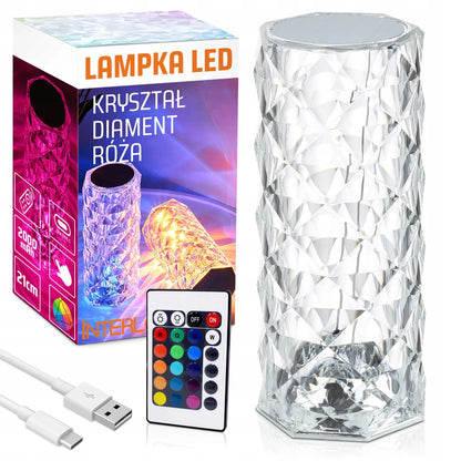 „Interlook Diamond“ krištolo efekto LED naktinė lempa, rožės formos, liečiama, RGB, su pulteliu