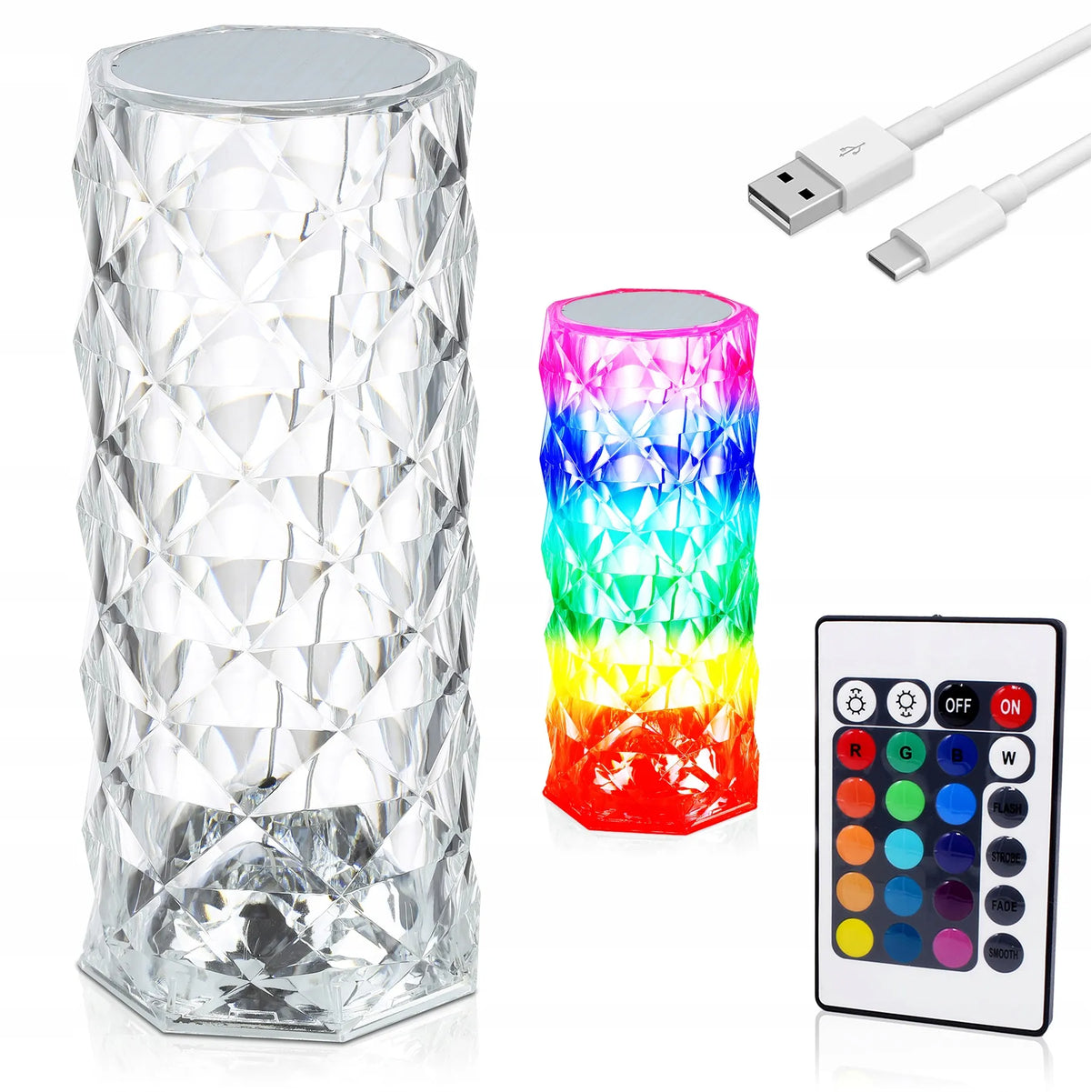 „Interlook Diamond“ krištolo efekto LED naktinė lempa, rožės formos, liečiama, RGB, su pulteliu