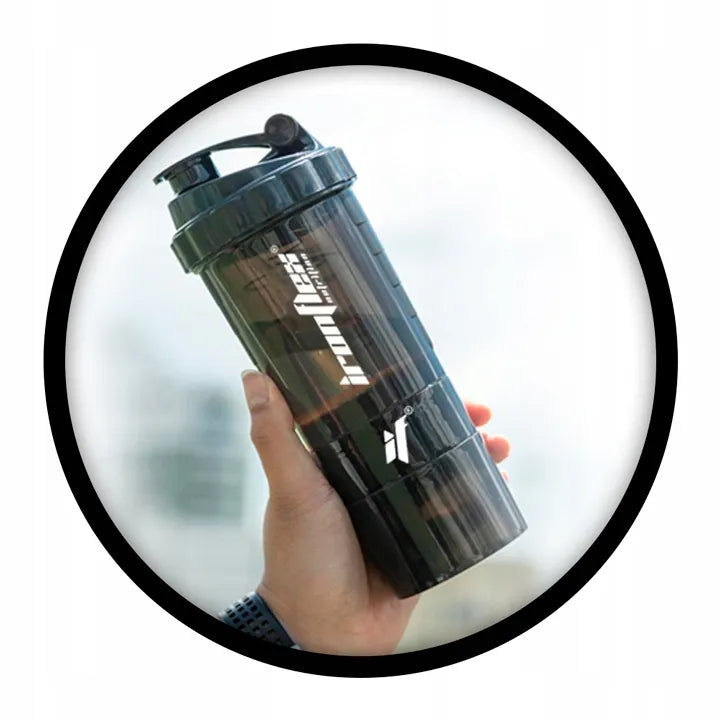 IRONFLEX gertuvė 500 ml sandarus plaktuvas sporto salei su indeliu baltymams