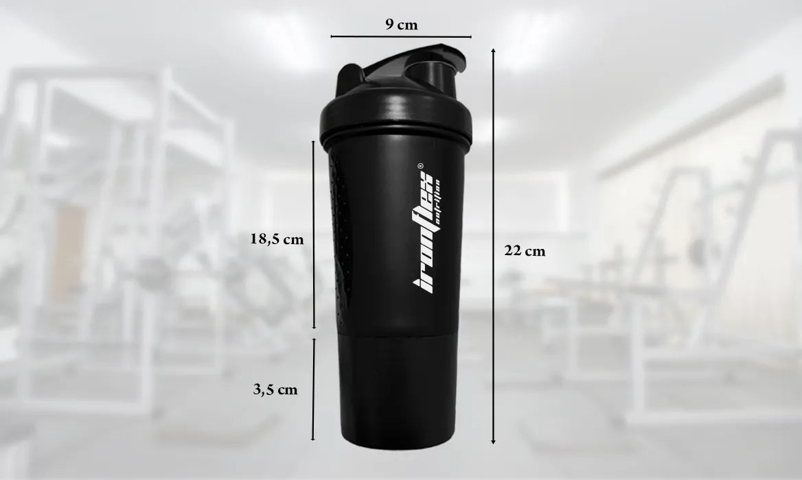 IRONFLEX plakiklis 500 ml su talpykla baltymams sandarus sporto salės gertuvė