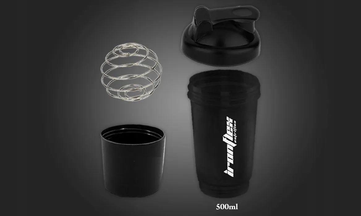 IRONFLEX plakiklis 500 ml su talpykla baltymams sandarus sporto salės gertuvė