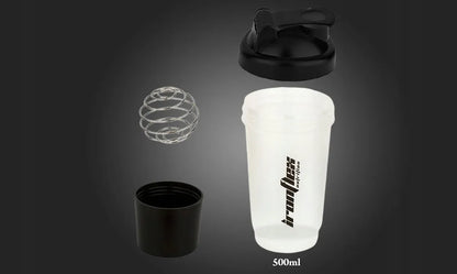 IRONFLEX plaktuvė 500 ml su indeliu baltymams, sandari, sporto salei