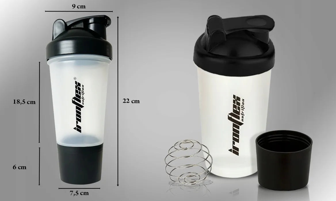 IRONFLEX plaktuvė 500 ml su indeliu baltymams, sandari, sporto salei