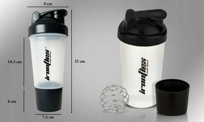 IRONFLEX plaktuvė 500 ml su indeliu baltymams, sandari, sporto salei