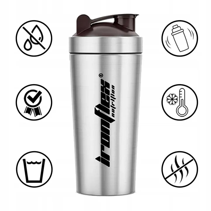 IRONFLEX plieninė gertuvė 750 ml sandarus plaktuvas papildams sporto salei ir treniruotėms
