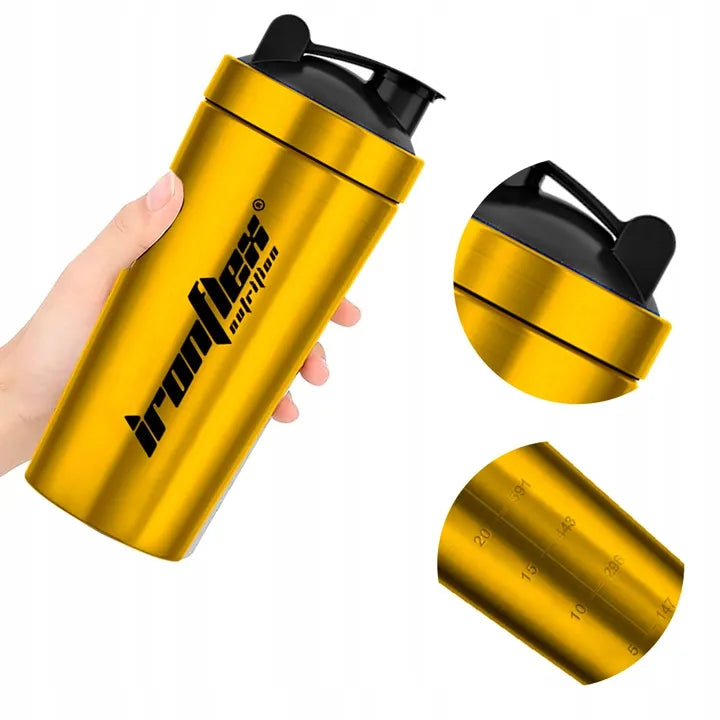 IRONFLEX STEEL SHAKER 750ml sandarus plaktuvėlis papildams sporto salei ir treniruotėms